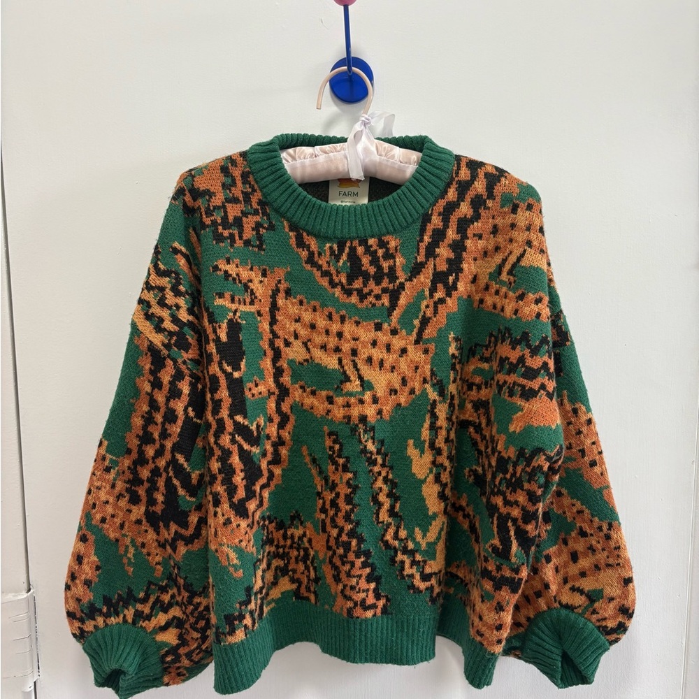 FARM Rio Green Crocodile Knit Sweater